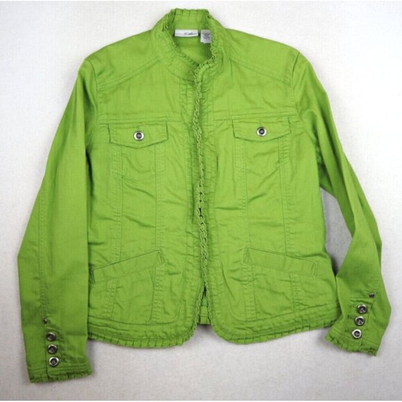 CHICO'S PLATINUM - WOMEN'S GREEN DENIM JACKET - SIZE 1 - Picture 1 of 8